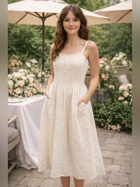 Wild Fable White Midi Dress Medium Cottagecore Bridal Shower Dress Boho Beach